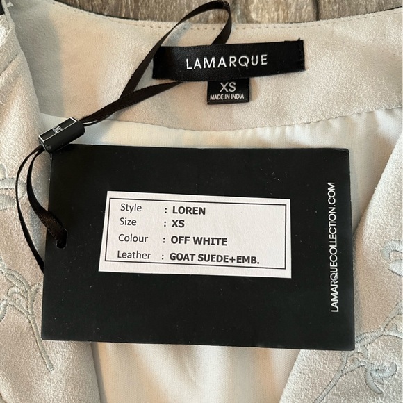 Lamarque Goat Suede / Leather Vest Light Grey with Flower Design Loose Fit - Picture 11 of 16